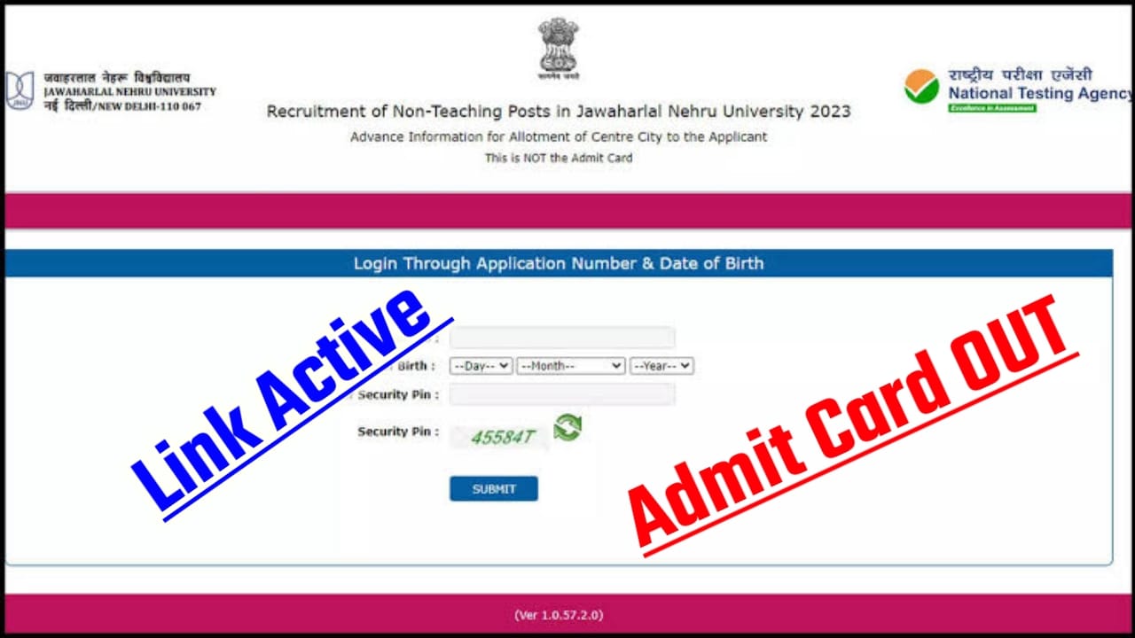 JNU Non Teaching Admit Card OUT 2023, Link Active