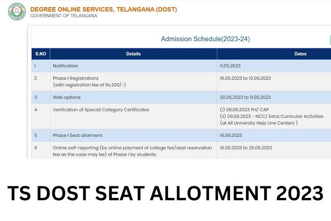 TS DOST Seat Allotment 2023
