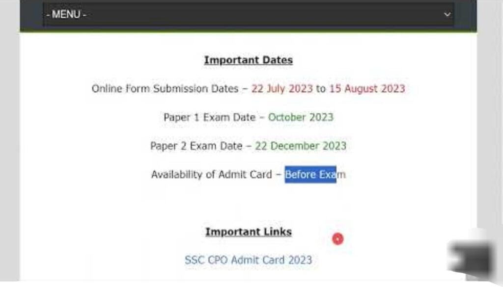 SSC CPO Admit Card 2023, Exam Date, Hall Ticket Download Link